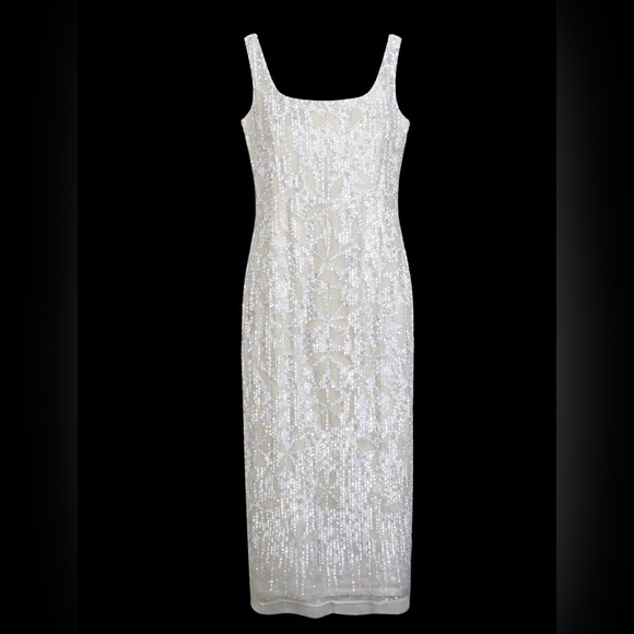 👗 NWT! Adrianna Papell White Holographic Multi Color  Sequin Dress - Picture 2 of 9